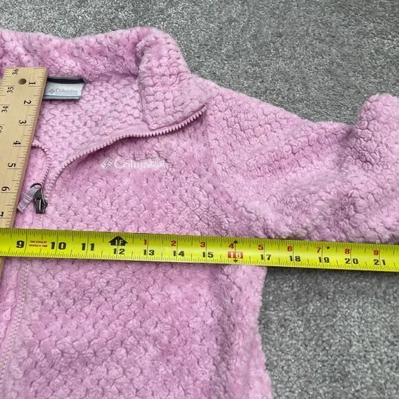 Columbia Fire Side Sherpa Jacket Gils Large Pink Full Zip Pocket Outdoor Hiking